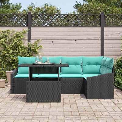 vidaXL - Tuinbank - Set - 6 - st - Zwart - en - Blauw - poly - rattan