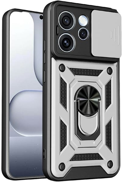 Coverup Hoesje - Geschikt voor OPPO Reno15 Pro Hoesje - Coverup Armor Ring Kickstand Back Cover met Camera Shield - Grijs