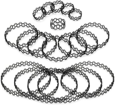 Punk Choker Accessoires voor Dames - 90s Stijl Sieraden Set met Elastische Ketting, Ringen en Armbanden