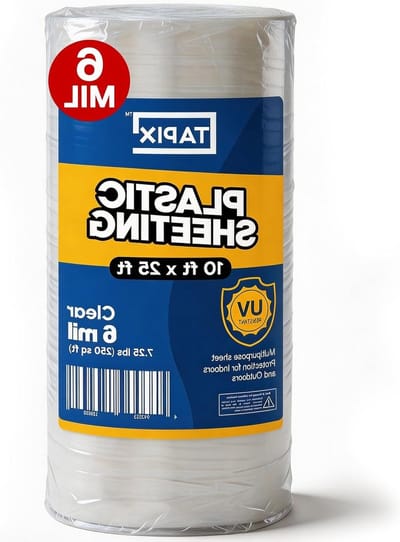 Plastic Afdekfolie - Bouwfolie Zeil - Vloeren Beschermen - Middelzware Kwaliteit - 10 x 25 ft - Transparant