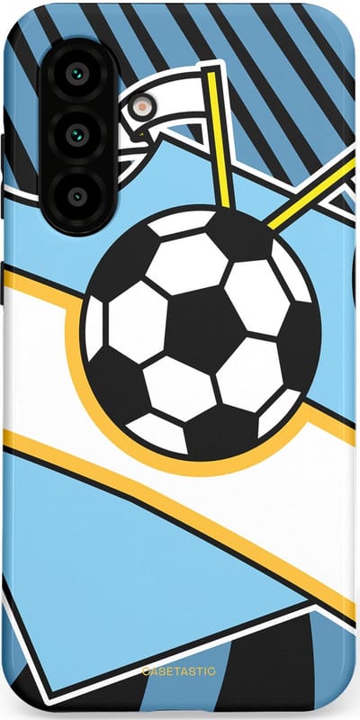 Casetastic hoesje geschikt voor Samsung Galaxy A36 / Samsung Galaxy A56 - Dubbellaagse bescherming - Kampioensbal - Fashion Case - Lichtblauw Zwart Wit