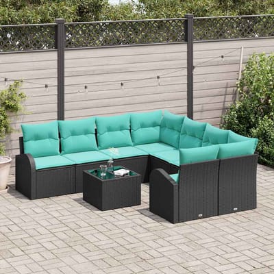 vidaXL - Bankstel - 9 - st - 8-Aantal - zitplaatsen - Zwart - en - Turkoois