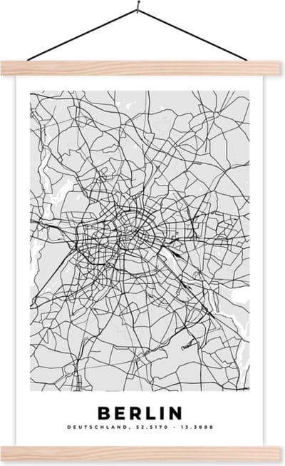 Posterhanger incl. Poster 40x60 cm - Schoolplaat - Duitsland - Stadskaart - Plattegrond - Berlin - Kaart - Textielposter - Blanke latten - Stadskaart
