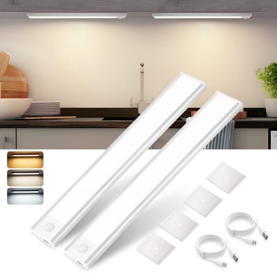 NETTLIFE LED Kastverlichting - 2 Stuks - 30cm - met bewegingssensor - Zilver - USB-oplaadbaar - 3000-6500K Dimbaar - Kastverlichting op Batterij 1500 mAh - Draadloos - ideaal voor kast | gang | garderobe