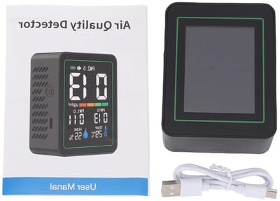 Luchtkwaliteitsmonitor - PM2.5 Detector Vochtigheid - Binnenlucht Meten - Kleurenscherm Realtime - 14 x 9.8 x 4.8 cm - Zwart