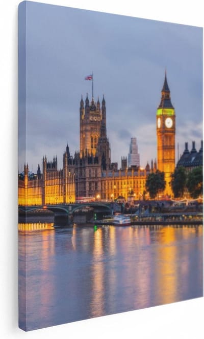 Artaza Canvas Schilderij Big Ben - 30x40 cm - Klein - Wanddecoratie Londen - Muurdecoratie Skyline - Kamer Accessoires