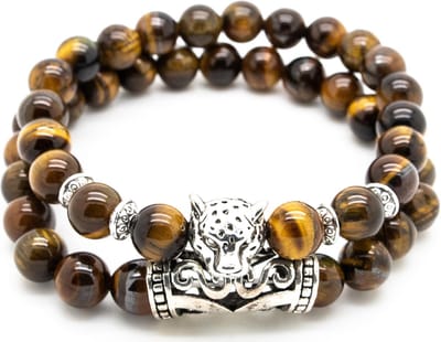 Sorprese armband - Tiger - armband heren - 2-delig - kralen - Tijgeroog Natuurstenen - 19 cm - cadeau - Model N