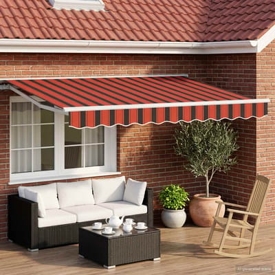 vidaXL - Handbediende - luifel - met - LED's - Oranje, - Zwart - en - Wit - 2,5 - x - 2 - m