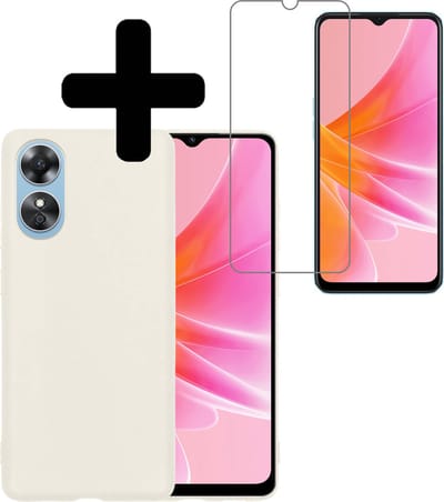 Hoesje - Met Screenprotector - Geschikt voor OPPO A17 - Sterk & Shockproof - Back Cover - Siliconen Case - Telefoon Hoes - Telefoonhoesjes - Wit