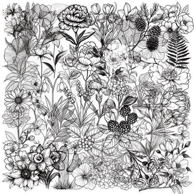 Stickerset Bloemen Zwart/Wit - Set met 50 stickers Flowers