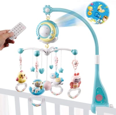 SAVI® Boxmobiel Houder - Mobiel Houder Met Muziek en Verlichting - Boxmobiel - Blauw - 43cm x 8cm x25cm