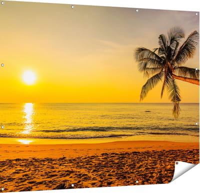 Gards Tuinposter Tropisch Strand tijdens Zonsondergang - 150x120 cm - Tuindoek - Tuindecoratie - Wanddecoratie buiten - Tuinschilderij