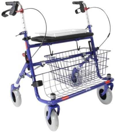 Premis Provo XXL Rollator - Zitbreedte 60 cm - max gebruikers gewicht 175 kg - Incl. Mand, dienblad en stokbakhouder - Metallic Blauw