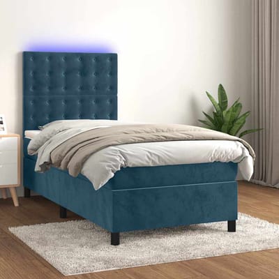 vidaXL - Boxspring - met - matras - en - LED - fluweel - donkerblauw - 100x200 - cm