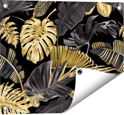 Gards Tuinposter Gouden Tropische Bladeren - 50x40 cm - Tuindoek - Tuindecoratie - Wanddecoratie buiten - Tuinschilderij