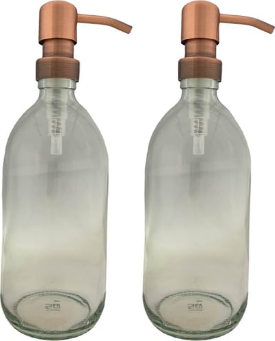 BBBLS® Design Dispenser 2 stuks Giftset "Blanco" | Transparant Kunststof | 500ml | RVS / Metaal Pomp Koper | Zeeppomp | Zeepdispenser | Zeephouder