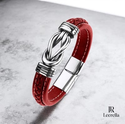 Leerella Armband Leer met RVS Infinity Knoop Rood 19 cm – Sterke Magnetische Sluiting – 5 Kleuren – Unisex & Premium Kwaliteit