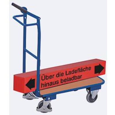 Smal platformwagen met inklapbare beugel - staal en MDF - L 720 x b 450 mm - TPE-wielen met dodemansrem - draagvermogen 150 kg - gentiaanblauw/beuken