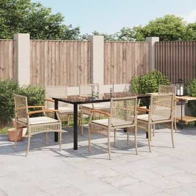 vidaXL - 7-delige - Tuinset - met - kussens - poly - rattan - beige