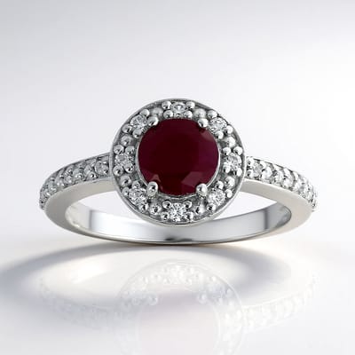 Cavill - Zilveren ring - 925 Sterling Zilver met 0,72 ct Keniaanse robijn - 14 Tanzanische pavé zirconia - Elegante ronde robijn ring