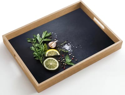 Dienblad hout 50x35 cm - Schootdienblad - Verse ingrediënten - Compositie - Artistiek - Borrelplank rechthoek - Plateau dienbladen