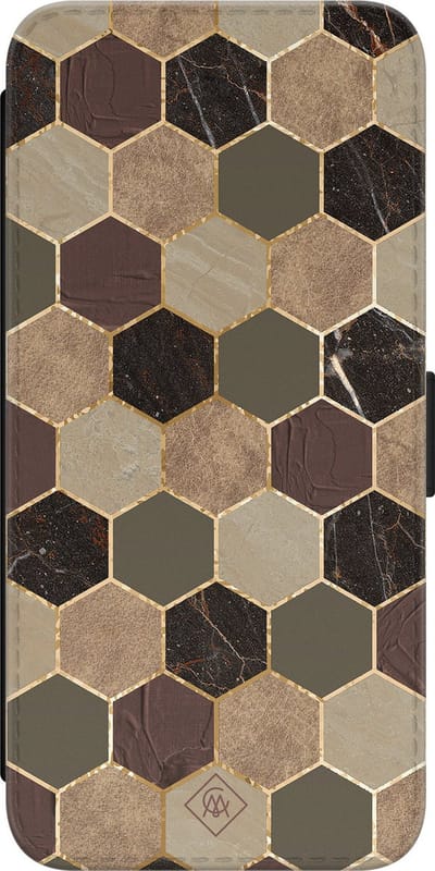 Casimoda® bookcase - Geschikt voor Samsung Galaxy S23 - Hoesje met pasjeshouder - Kubus Bruin Groen - Bruin/beige - Kunstleer