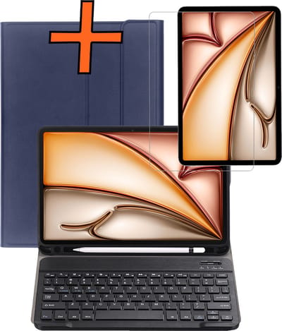Hoesje - Geschikt voor Apple iPad Air 6 (2024) - 11 inch - 6e Generatie - M2 - Met Screenprotector - Keyboard Book Cover - Toetsenbord Case - Hoes - Donkerblauw
