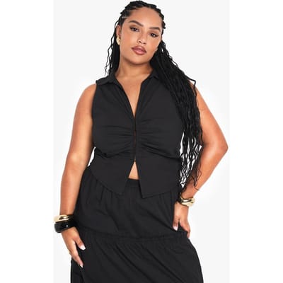 boohoo Dames Plus Vest met Geplooide Details | Zwart | Maat: 44