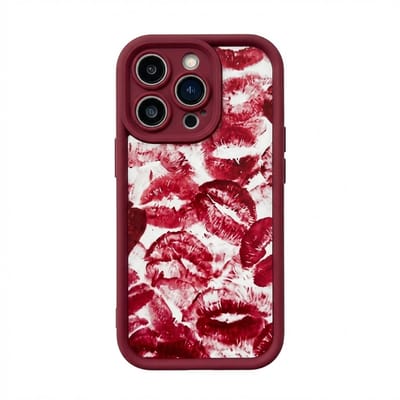 Bordeaux rood telefoon hoesje geschikt voor iPhone 17 Air – backcover voor dames – lippen print design – stevige kunststof rand – transparante achterkant met print