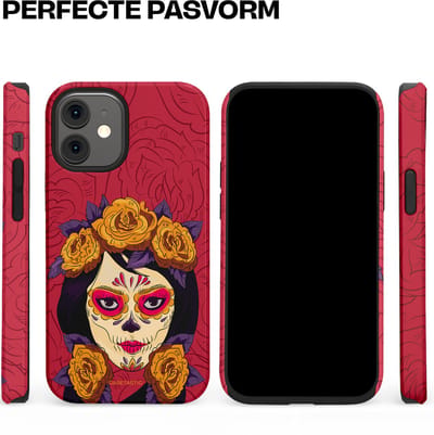 Casetastic hoesje geschikt voor Apple iPhone 12 Mini - Dubbellaagse bescherming - Middernachtmasker - Fashion Case - Bordeaux Bruin Zwart