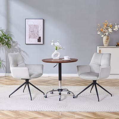 MODFU Eetkamerstoelen Set Van 2 - 360° Draaibaar - Met Armleuningen - Modern - Stof En Metaal - Lichtgrijs En Zwart