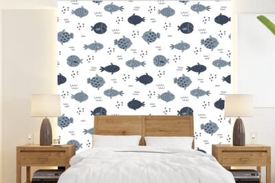 Behang - Fotobehang Patronen - Jongens - Vissen - Kinderen - Breedte 220 cm x hoogte 240 cm