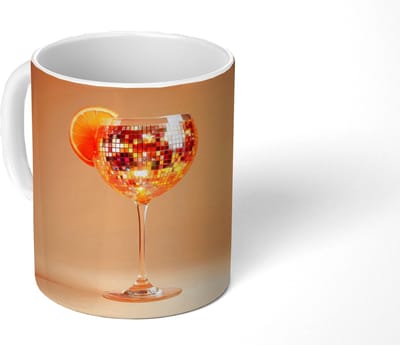 Mok - Koffiemok - Drank - Oranje - Glitter - Disco - Mokken - 350 ML - Beker - Koffiemokken - Theemok