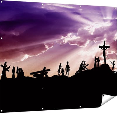 Gards Tuinposter Kruistocht naar het Kruis van Jezus Christus - 150x120 cm - Tuindoek - Tuindecoratie - Wanddecoratie buiten - Tuinschilderij