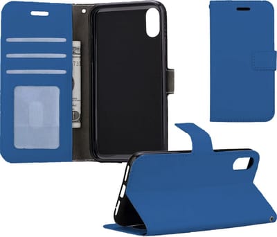 Hoesje - Geschikt voor Apple iPhone X - Luxe Bookcase - Walletcase Hoes - Portemonnee - Cover - Telefoonhoes - Donkerblauw