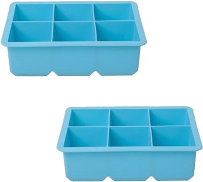 Cosy & Trendy grote ijsblokjes houder - 2x - 6 blokken - blauw - siliconen