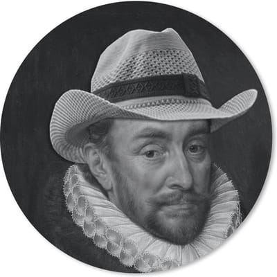 Muismat rond 20x20 cm - Mousepad Portret van Willem I - Adriaen Thomasz - Zwart - Wit - Ronde muismatten
