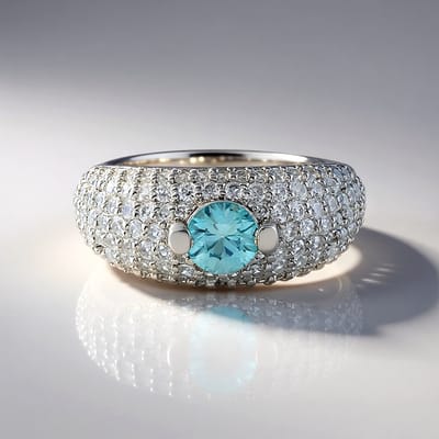 Cavill - 925 Sterling Zilver Ring met 0,81 ct Ratanakiri Zirkoon en 114 Zirkonia - Platinering - Elegante Moderne Ring Vrouwen - Blauwe Steen Rond