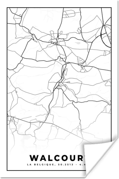 Poster Zwart Wit – België – Plattegrond – Stadskaart – Kaart – Walcourt - 120x180 cm XXL