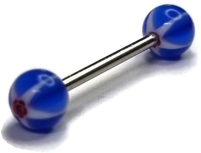 Aramat Jewels | Tongpiercings | Kleurrijke Gestreepte Tongpiercing van Staal | Gestreept-Rood-Wit-Blauw | |6mm | Staal | Volwassenen | Verkleurd niet