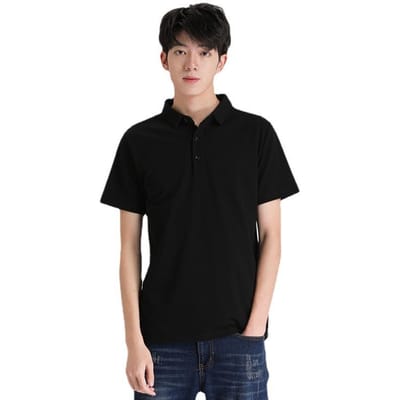 Polo Ample à Revers pour Homme Été Nouveau T-shirt Décontracté à Manches Courtes Grande Taille Couleur Unie pour Homme XL black