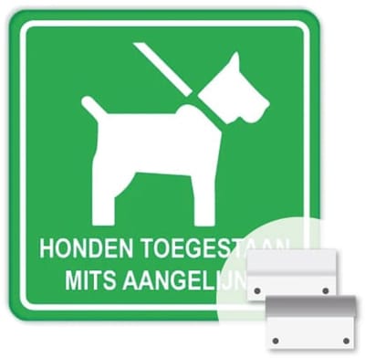 Bord honden aangelijnd 40x40 cm - Bevestiging: Met muur-/ wandmontage beugels