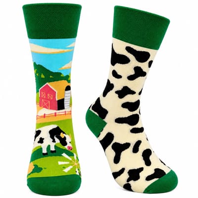 Tutti Footi – Verschillende Sokken met Koeienprint & Boerderij – Maat 36-40 – Koeien/Zwart-Wit/Groen