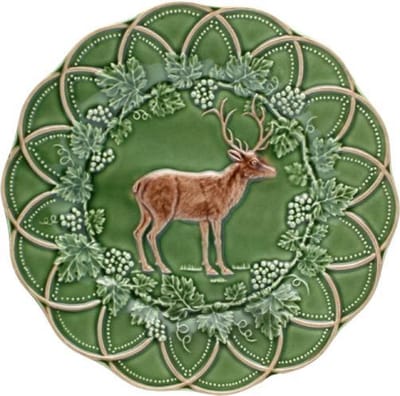 Bordallo Pinheiro Hunting Ontbijtbord - Hert - Groen/Bruin - Ø 24 cm - 2 stuks - Aardewerk