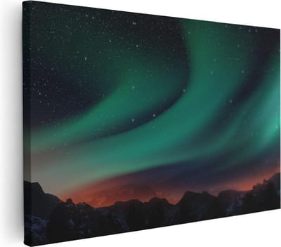 Artaza Canvas Schilderij Noorderlicht - 30x20 cm - Klein - Wanddecoratie Woonkamer - Muurdecoratie Landschap - Kamer Accessoires Sterren