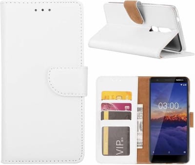 LuxeBass Hoesje geschikt voor Nokia 3.1 - Bookcase Wit- portemonee hoesje gsm hoesje - telefoonhoes - telefoonhoesjes