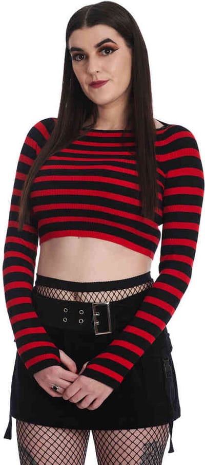 Banned - Frances Striped Gebreide trui - S - Rood/Zwart
