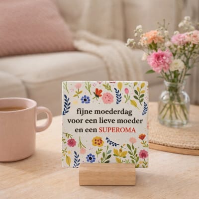 Fijne moederdag - Keramische decoratie tegel met tekst - Moederdag