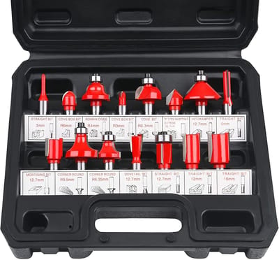 Houtfrezen - Profielfrezen - 15-delige Set 8mm Routerfrezels, Rechtainurfrezels, Tungsten Carbide Tips, Professionele Houtfrezels voor Mebelfabriek