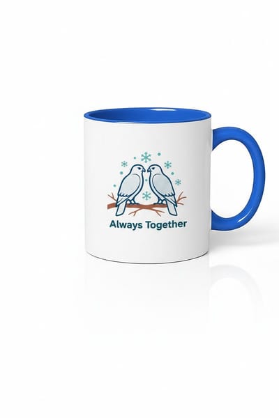 Always Together Mok met Liefdesvogels en Sneeuwvlokken - Blauwe Keramische Koffiemok